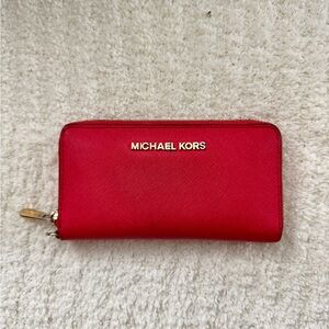 Michael Kors Bold Red Zip-Around Wallet